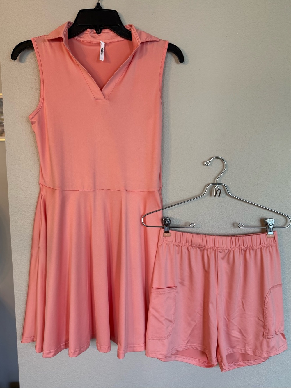 Sleeveless Collared Tennis/Pickeball Dress with Matching Shorts - Coral